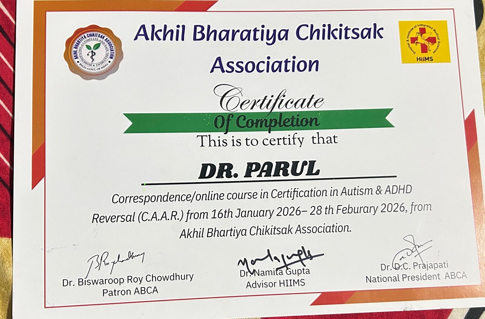 Certificate of completion